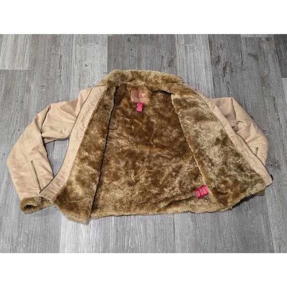 Guess Tan Full Zip Up Jacket Inside & Collar Lined Brown Faux Fur Juniors Winter - Picture 2 of 9